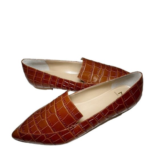 Marc Fisher, Zurri Pointed Toe Flats in Cognac Croco Embossed Leather 7 NEW‎ - Picture 3 of 7